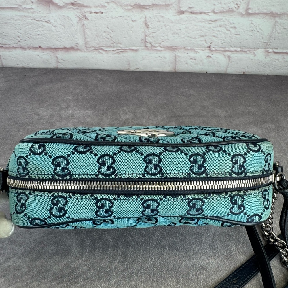 Gucci Monogram Blue Matelasse Diagonal Small GG Marmont Chain Shoulder Bag - Picture 7 of 16